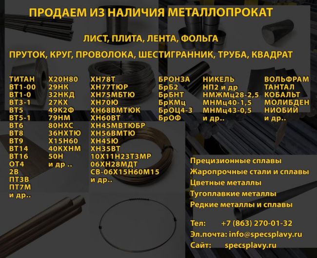 Прецизионные сплавы 29НК 36НХТЮ Х20Н80 СПЕЦСПЛАВЫ
